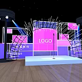 Event Stage With Pink Purple Backdrop Blue Spotlights LOGO And Spiral Decor Elements 3d model