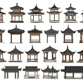 Traditional Chinese Garden Pavilions With Various Roof Styles And Architectural Designs