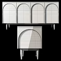 Modern Light Colored Dinnerware Cabinet Set With Arched Doors Wooden Legs And Combination Design