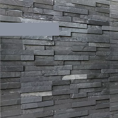 Gray Natural Stone Wall With Stacked Irregular Pattern And Textured Surface 3d model