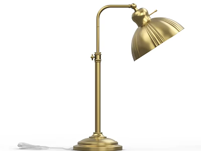 Golden Unique Shaped Table Lamp With Curved Arm And Flared Shade Design 3d model