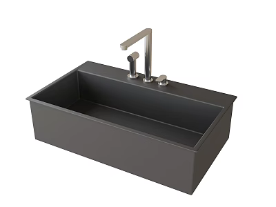 Modern Matte Black Kitchen Sink With Rectangular Design And Silver Faucet 3d model