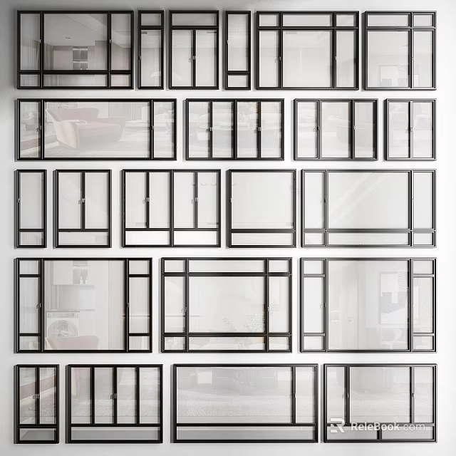 Modern Window Frame Designs With Various Glass Panels And Styles 3d model 