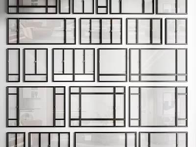 Modern Window Frame Designs With Various Glass Panels And Styles 3d model