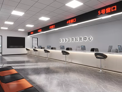 Government Service Hall Interior With Service Counters And Waiting Area 3d model