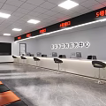 Government Service Hall Interior With Service Counters And Waiting Area