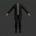 Modern Men's Black Suit Outfit With Pants And Shoes On Gray Background