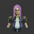 Child 3D Character Half Body Model With Blue Hair Green Eyes And Colorful Costume