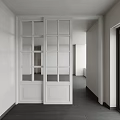 Modern White Sliding Doors With Glass Grid Design For Interior Spaces 3d model