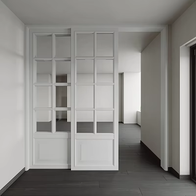 Modern White Sliding Doors With Glass Grid Design For Interior Spaces 3d model