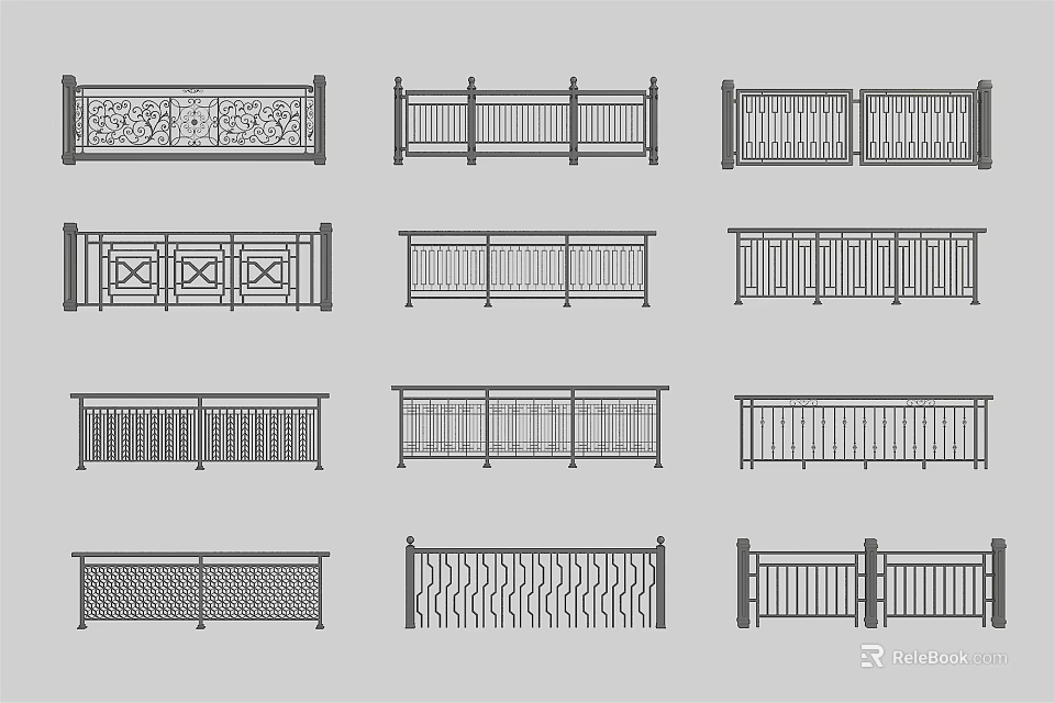 Collection of Various Decorative Fence Designs With Different Patterns and Styles 3d model 