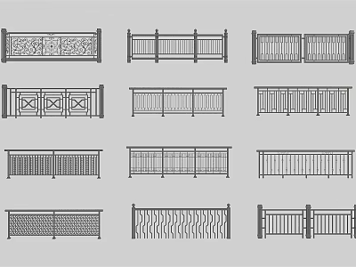 Collection of Various Decorative Fence Designs With Different Patterns and Styles 3d model