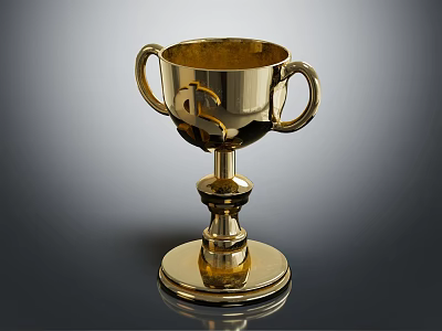 Elegant Polished Gold Trophy With Two Handles And Reflective Metallic Base 3d model