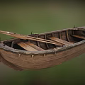 Vintage Wooden Boat With Traditional Hull And Wooden Oars On Deck