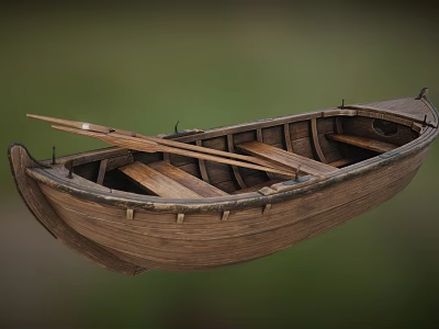 Vintage Wooden Boat With Traditional Hull And Wooden Oars On Deck 3d model Vintage Wooden Boat With Traditional Hull And Wooden Oars On Deck 3d model