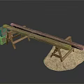 Ancient Wooden Beam Structure With Stone Base And Support Stand 3d model