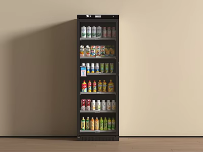 Upright Refrigerator Display With Various Bottled Drinks On Organized Shelves 3d model