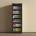 Upright Refrigerator Display With Various Bottled Drinks On Organized Shelves