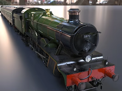 Vintage Green Black Red Steam Train Number 5972 Classic Old Locomotive Design 3d model