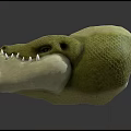 Green Crocodile Head Figure With Sharp Teeth And Red Eyes 3d model