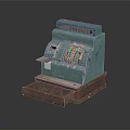 Vintage Turquoise Cash Register Equipment With Wooden Drawer And Classic Design