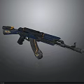 Modern Tactical Assault Rifle With Blue Gold Accents And Textured Surface
