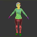 Fitness Character Wearing Blue Long Sleeve Top Dark Leggings White Sneakers And Headband On Gray