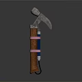 Axe Tool With Wooden Handle Metal Head Pink Blue Straps And Hanging Loop