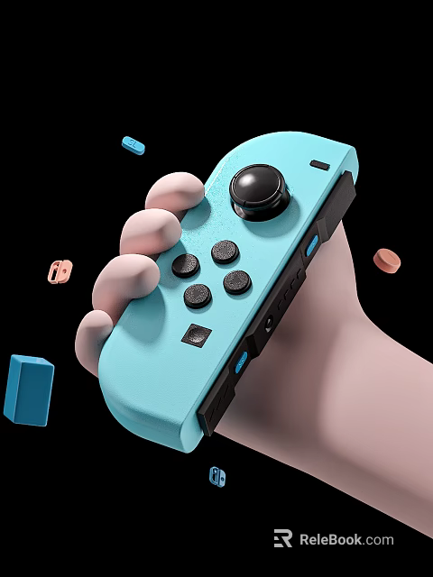 Play Equipment Blue Game Controller Being Held by Hand With Small Colorful Blocks Around 3d model 