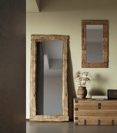 Rustic Wooden Framed Mirrors In Cozy Interior Decor 3d model