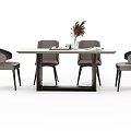 Modern Rectangular Dining Set With White Tabletop Grey Upholstered Chairs And Dried Plant Decor 3d model