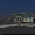 Modern Road Facility Bus Stop With Glass Roof Bench And Advertising Board