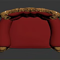 Ornate Red Leather Chair With Detailed Gold Carved Armrests And Backrest