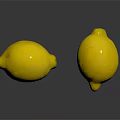 Two Fresh Ripe Yellow Lemons on Dark Surface with Shiny Reflections