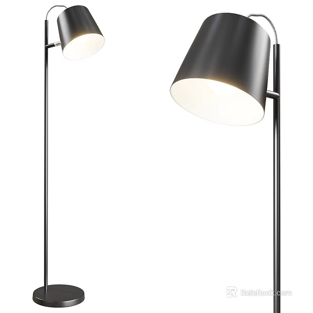 Modern Floor Lamp With Black Shade And Metal Stand For Living Room Decor 3d model 