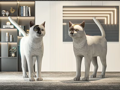 Two Reptiles Standing In Modern Interior With Bookshelves And Decorative Elements 3d model