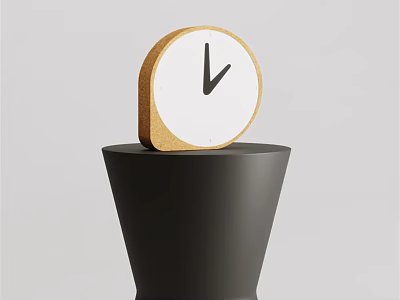 Black Side Table with Wooden Frame Clock White Dial and Black Hands Minimalist Interior Decor 3d model