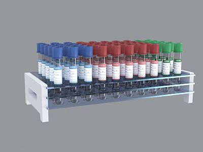 Medical Device White Rack With Organized Test Tubes Colorful Caps Blue Red Green Transparent Containers 3d model