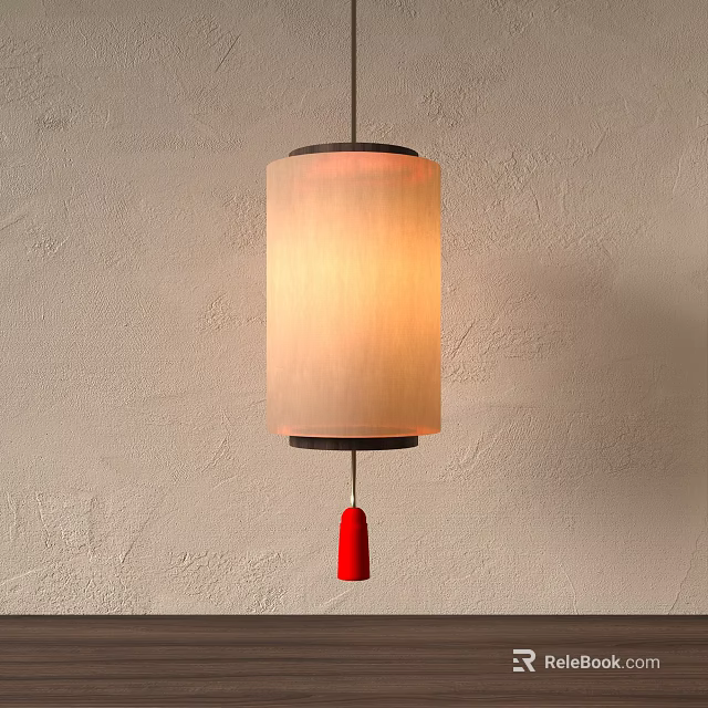 Traditional Chinese Paper Lantern With Red Tassel Hanging On Wall 3d model 