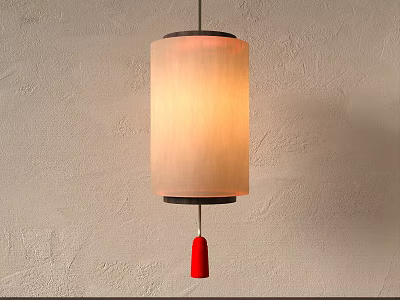 Traditional Chinese Paper Lantern With Red Tassel Hanging On Wall 3d model