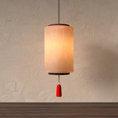 Traditional Chinese Paper Lantern With Red Tassel Hanging On Wall 3d model