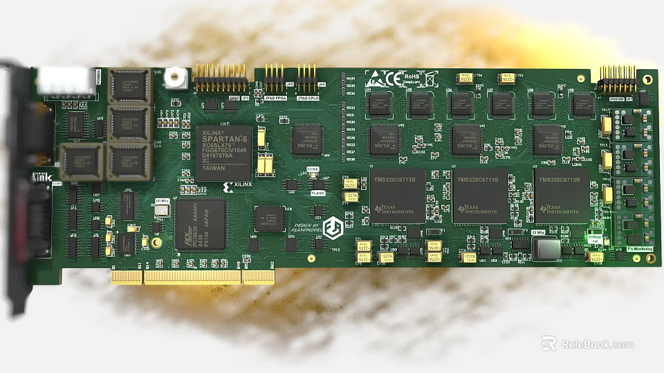Green Printed Circuit Board With Electronic Components 3d model 