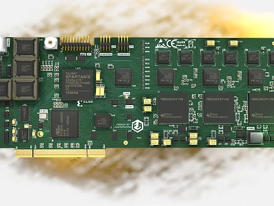 Green Printed Circuit Board With Electronic Components 3d model