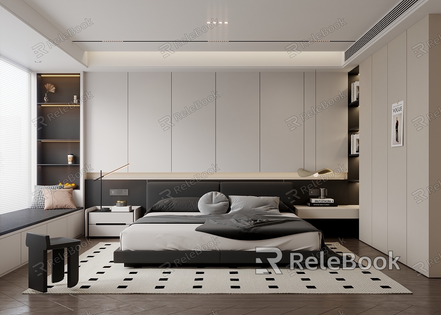 Minimalist black and white gray bedroom model