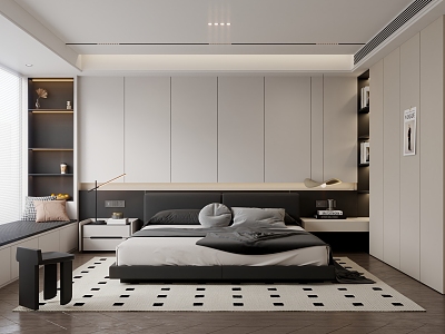 Minimalist black and white gray bedroom model