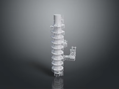 White Industrial Tower Structure With Multiple Platforms And Metal Ladders 3d model