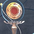 Divine Bird Themed Art Installation With Silver Base Gold Ornament And Blue Rings