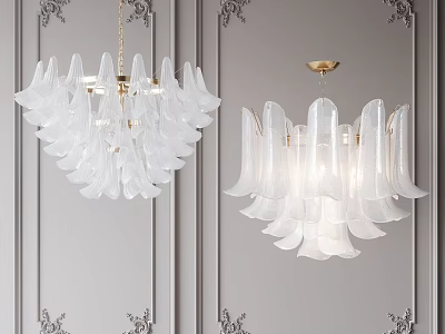 Modern Glass Chandeliers with Layered Petal Design and Gold Metal Fittings in Gray Decorative Wall 3d model