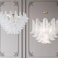 Modern Glass Chandeliers with Layered Petal Design and Gold Metal Fittings in Gray Decorative Wall