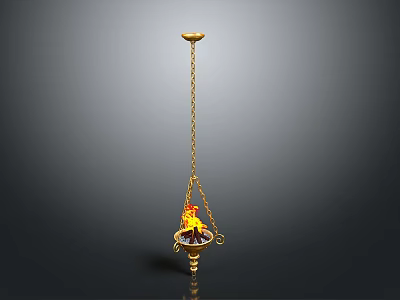Elegant Gold Chain Hanging Lighting Combination Featuring Decorative Flame Design For Interior 3d model